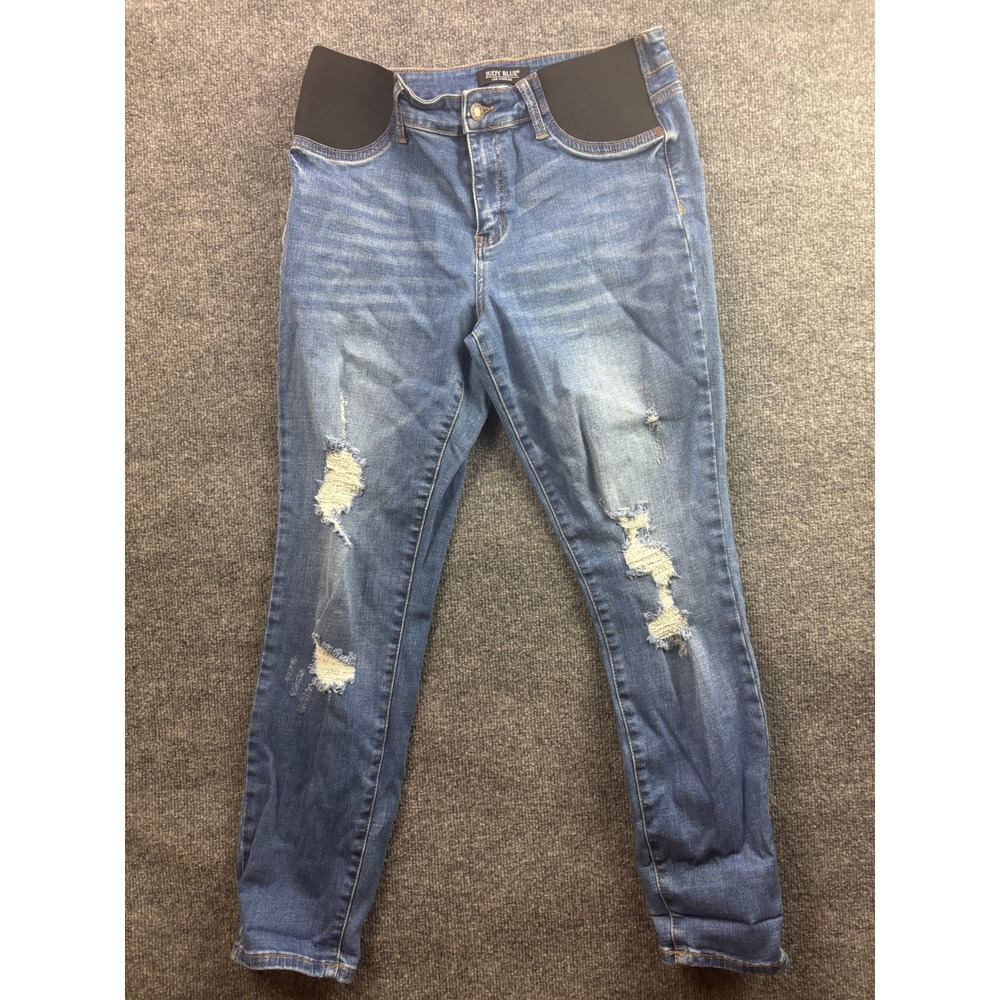 Judy Blue Boyfriend Jeans Womens 7/28 Blue Distressed Elastic Side Maternity